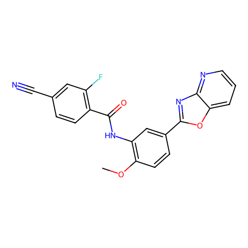 4-cyano-2-fluoro-N-(2-methoxy-5-[1,3]oxazolo[4,5-b]pyridin-2-ylphenyl)benzamide structure