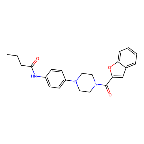N-[4-[4-(1-benzofuran-2-carbonyl)piperazin-1-yl]phenyl]butanamide structure