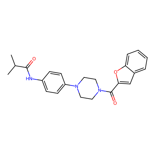 N-[4-[4-(1-benzofuran-2-carbonyl)piperazin-1-yl]phenyl]-2-methylpropanamide structure
