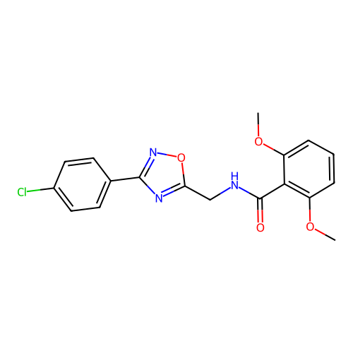 N-[[3-(4-chlorophenyl)-1,2,4-oxadiazol-5-yl]methyl]-2,6-dimethoxybenzamide structure
