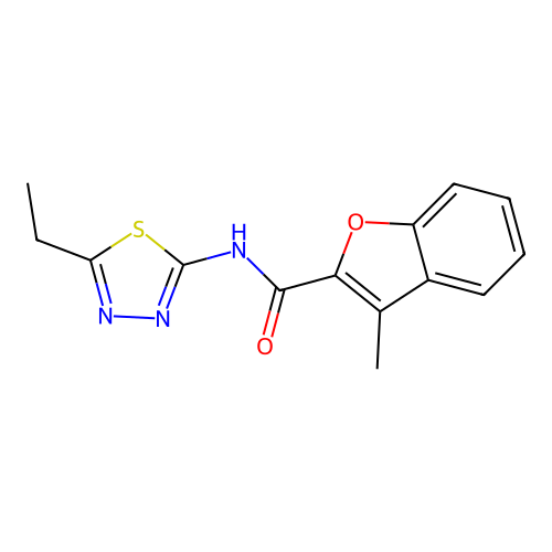 N-(5-ethyl-1,3,4-thiadiazol-2-yl)-3-methyl-1-benzofuran-2-carboxamide structure