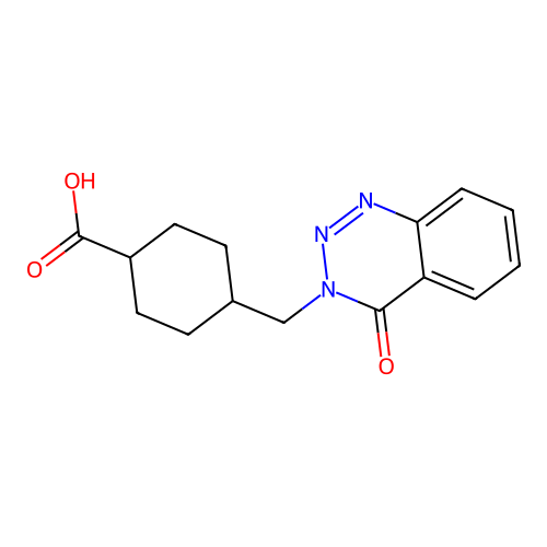trans-4-[(4-oxo-1,2,3-benzotriazin-3(4H)-yl)methyl]cyclohexanecarboxylic acid structure