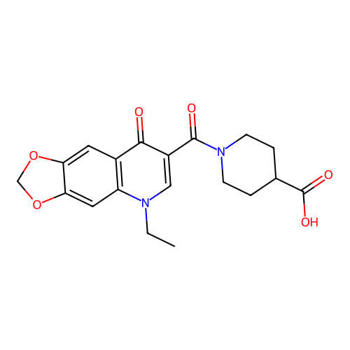 1-(5-ethyl-8-oxo-5,8-dihydro-[1,3]dioxolo[4,5-g]quinoline-7-carbonyl)piperidine-4-carboxylic acid structure