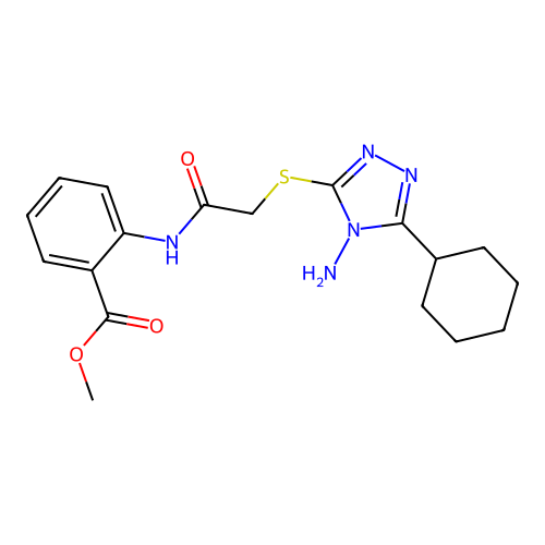 methyl 2-(2-((4-amino-5-cyclohexyl-4H-1,2,4-triazol-3-yl)thio)acetamido)benzoate structure