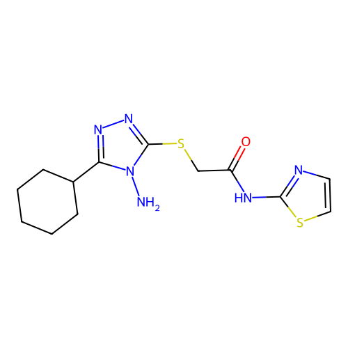 2-((4-amino-5-cyclohexyl-4H-1,2,4-triazol-3-yl)thio)-N-(thiazol-2-yl)acetamide structure