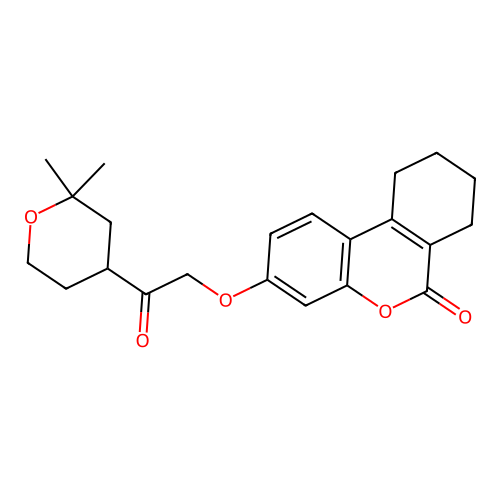 3-(2-(2,2-dimethyltetrahydro-2H-pyran-4-yl)-2-oxoethoxy)-7,8,9,10-tetrahydro-6H-benzo[c]chromen-6-one structure