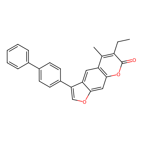 3-(4-biphenylyl)-6-ethyl-5-methyl-7H-furo[3,2-g]chromen-7-one structure