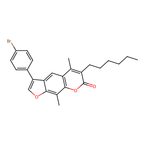 3-(4-bromophenyl)-6-hexyl-5,9-dimethyl-7H-furo[3,2-g]chromen-7-one structure