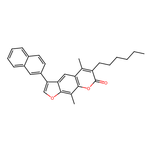 6-hexyl-5,9-dimethyl-3-(naphthalen-2-yl)-7H-furo[3,2-g]chromen-7-one structure