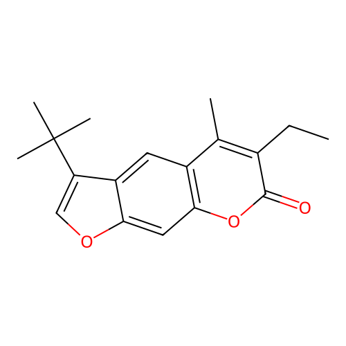 3-tert-butyl-6-ethyl-5-methyl-7H-furo[3,2-g]chromen-7-one structure