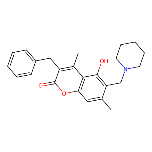 3-benzyl-5-hydroxy-4,7-dimethyl-6-(piperidinomethyl)-2H-chromen-2-one structure