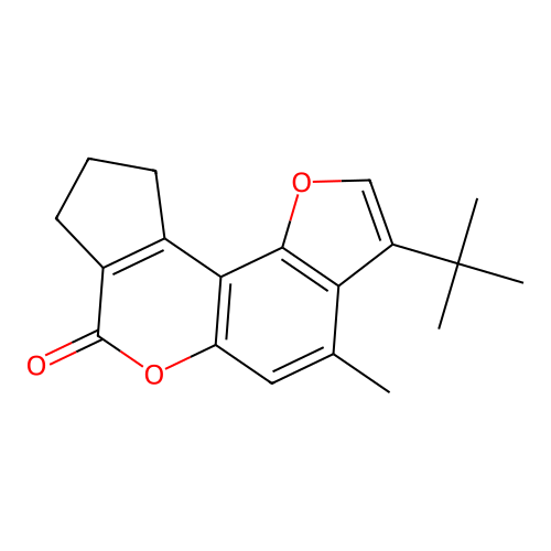 3-tert-butyl-4-methyl-9,10-dihydrocyclopenta[c]furo[2,3-f]chromen-7(8H)-one structure