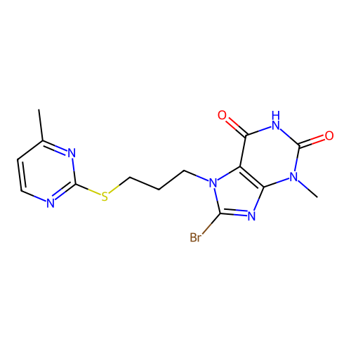 8-Bromo-3-methyl-7-[3-(4-methylpyrimidin-2-yl)sulfanylpropyl]purine-2,6-dione structure