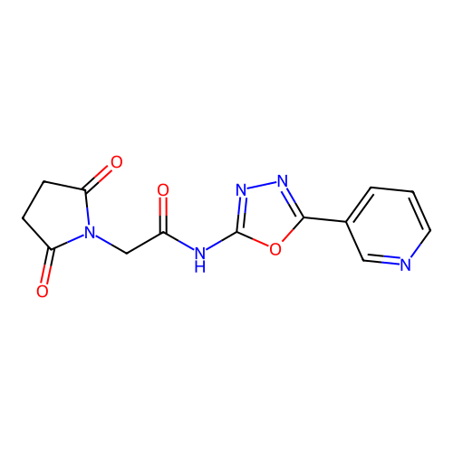 2-(2,5-dioxopyrrolidin-1-yl)-N-[5-(pyridin-3-yl)-1,3,4-oxadiazol-2-yl]acetamide structure
