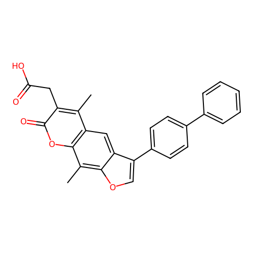 2-[5,9-Dimethyl-7-oxo-3-(4-phenylphenyl)furo[3,2-g]chromen-6-yl]acetic acid structure