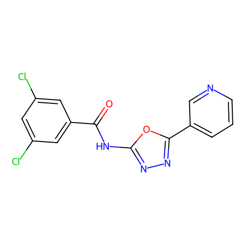 3,5-dichloro-N-(5-(pyridin-3-yl)-1,3,4-oxadiazol-2-yl)benzamide structure