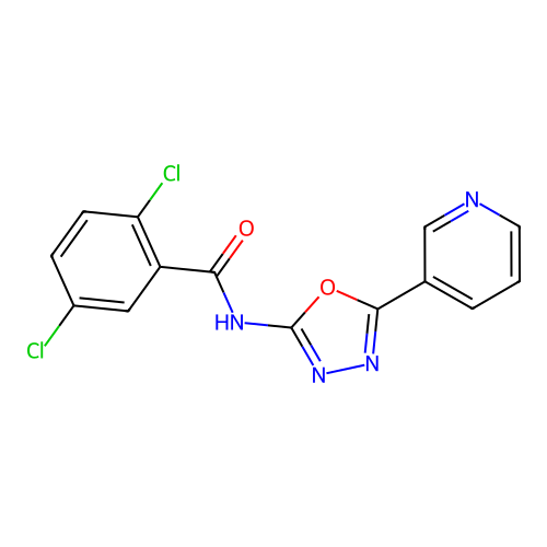 2,5-dichloro-N-(5-(pyridin-3-yl)-1,3,4-oxadiazol-2-yl)benzamide structure