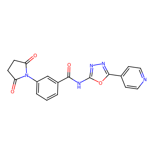 3-(2,5-dioxopyrrolidin-1-yl)-N-(5-(pyridin-4-yl)-1,3,4-oxadiazol-2-yl)benzamide structure