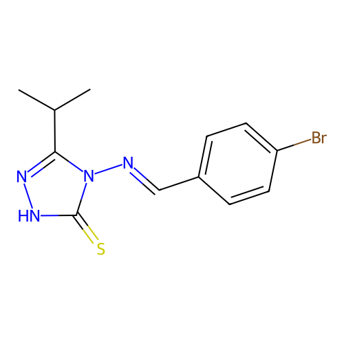 4-[(E)-(4-bromophenyl)methylideneamino]-3-propan-2-yl-1H-1,2,4-triazole-5-thione structure