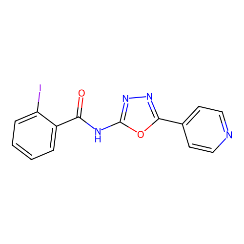 2-iodo-N-(5-(pyridin-4-yl)-1,3,4-oxadiazol-2-yl)benzamide structure