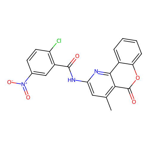 2-chloro-N-(4-methyl-5-oxo-5H-chromeno[4,3-b]pyridin-2-yl)-5-nitrobenzamide structure