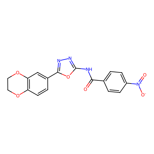 N-[5-(2,3-dihydro-1,4-benzodioxin-6-yl)-1,3,4-oxadiazol-2-yl]-4-nitrobenzamide structure