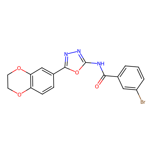 3-bromo-N-[5-(2,3-dihydro-1,4-benzodioxin-6-yl)-1,3,4-oxadiazol-2-yl]benzamide structure