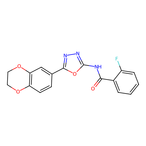 N-[5-(2,3-dihydro-1,4-benzodioxin-6-yl)-1,3,4-oxadiazol-2-yl]-2-fluorobenzamide structure