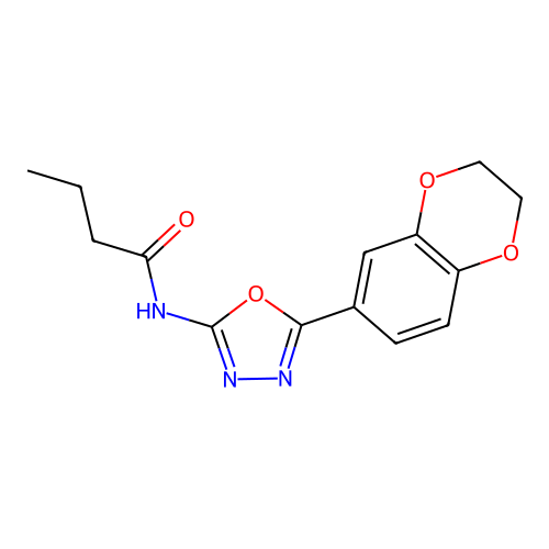 N-[5-(2,3-dihydro-1,4-benzodioxin-6-yl)-1,3,4-oxadiazol-2-yl]butanamide structure
