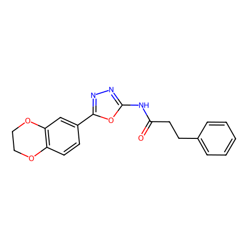 N-[5-(2,3-dihydro-1,4-benzodioxin-6-yl)-1,3,4-oxadiazol-2-yl]-3-phenylpropanamide structure