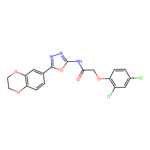 2-(2,4-dichlorophenoxy)-N-[5-(2,3-dihydro-1,4-benzodioxin-6-yl)-1,3,4-oxadiazol-2-yl]acetamide structure