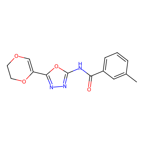 N-(5-(5,6-dihydro-1,4-dioxin-2-yl)-1,3,4-oxadiazol-2-yl)-3-methylbenzamide structure