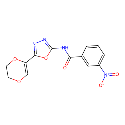 N-(5-(5,6-dihydro-1,4-dioxin-2-yl)-1,3,4-oxadiazol-2-yl)-3-nitrobenzamide structure