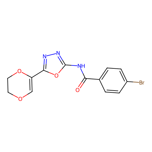4-bromo-N-(5-(5,6-dihydro-1,4-dioxin-2-yl)-1,3,4-oxadiazol-2-yl)benzamide structure