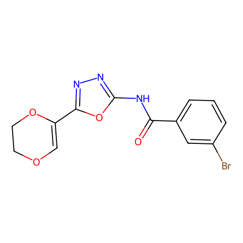 3-bromo-N-[5-(5,6-dihydro-1,4-dioxin-2-yl)-1,3,4-oxadiazol-2-yl]benzamide structure
