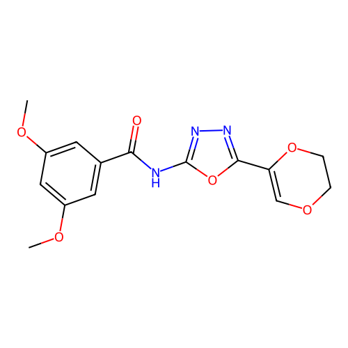N-[5-(5,6-dihydro-1,4-dioxin-2-yl)-1,3,4-oxadiazol-2-yl]-3,5-dimethoxybenzamide structure