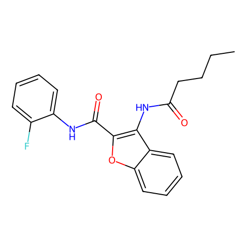 N-(2-fluorophenyl)-3-pentanamidobenzofuran-2-carboxamide structure