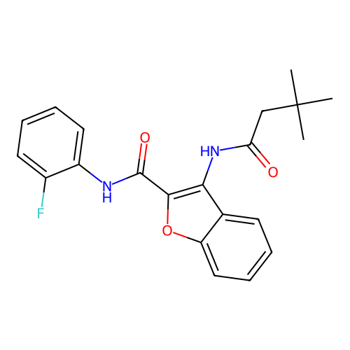 3-(3,3-dimethylbutanamido)-N-(2-fluorophenyl)benzofuran-2-carboxamide structure