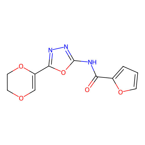 N-(5-(5,6-dihydro-1,4-dioxin-2-yl)-1,3,4-oxadiazol-2-yl)furan-2-carboxamide structure