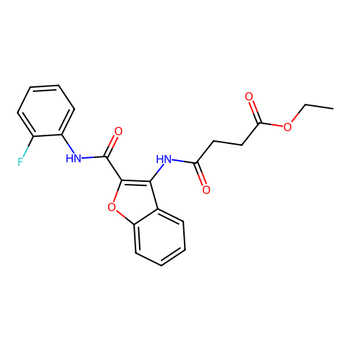 Ethyl 4-((2-((2-fluorophenyl)carbamoyl)benzofuran-3-yl)amino)-4-oxobutanoate structure