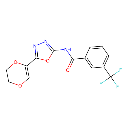 N-(5-(5,6-dihydro-1,4-dioxin-2-yl)-1,3,4-oxadiazol-2-yl)-3-(trifluoromethyl)benzamide structure