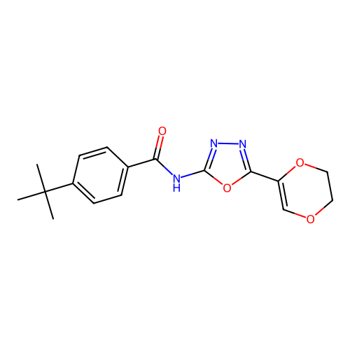 4-tert-butyl-N-[5-(2,3-dihydro-1,4-dioxin-5-yl)-1,3,4-oxadiazol-2-yl]benzamide structure