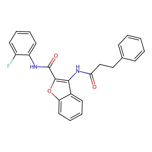 N-(2-fluorophenyl)-3-(3-phenylpropanamido)benzofuran-2-carboxamide structure