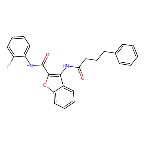 N-(2-fluorophenyl)-3-(4-phenylbutanamido)benzofuran-2-carboxamide structure