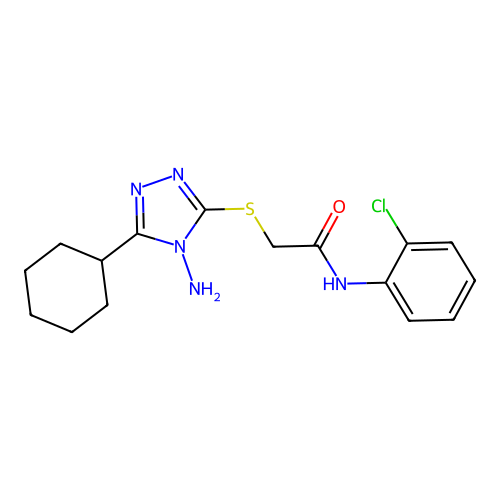 2-((4-amino-5-cyclohexyl-4H-1,2,4-triazol-3-yl)thio)-N-(2-chlorophenyl)acetamide structure
