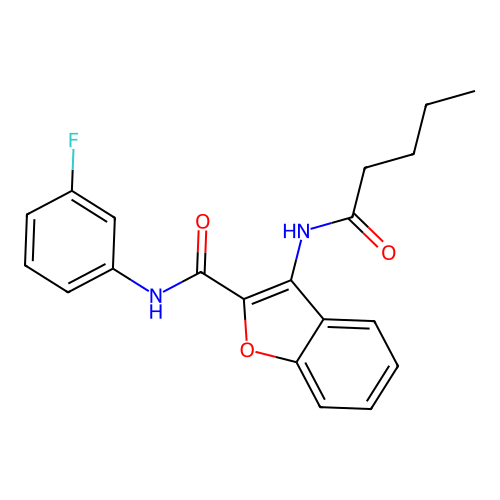 N-(3-fluorophenyl)-3-pentanamidobenzofuran-2-carboxamide structure