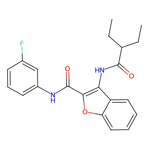 3-(2-ethylbutanamido)-N-(3-fluorophenyl)benzofuran-2-carboxamide structure