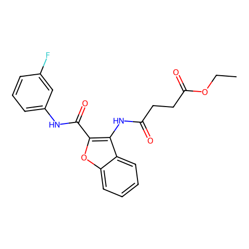 Ethyl 4-((2-((3-fluorophenyl)carbamoyl)benzofuran-3-yl)amino)-4-oxobutanoate structure