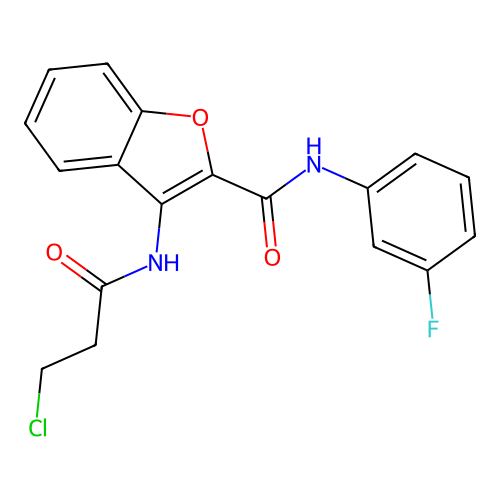 3-(3-chloropropanamido)-N-(3-fluorophenyl)benzofuran-2-carboxamide structure