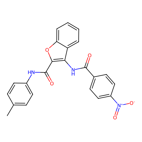 3-(4-nitrobenzamido)-N-(p-tolyl)benzofuran-2-carboxamide structure